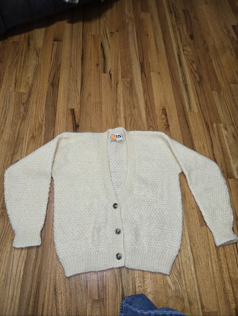 Cream Textured V-Neck Button Cardigan Sweater | 525 America